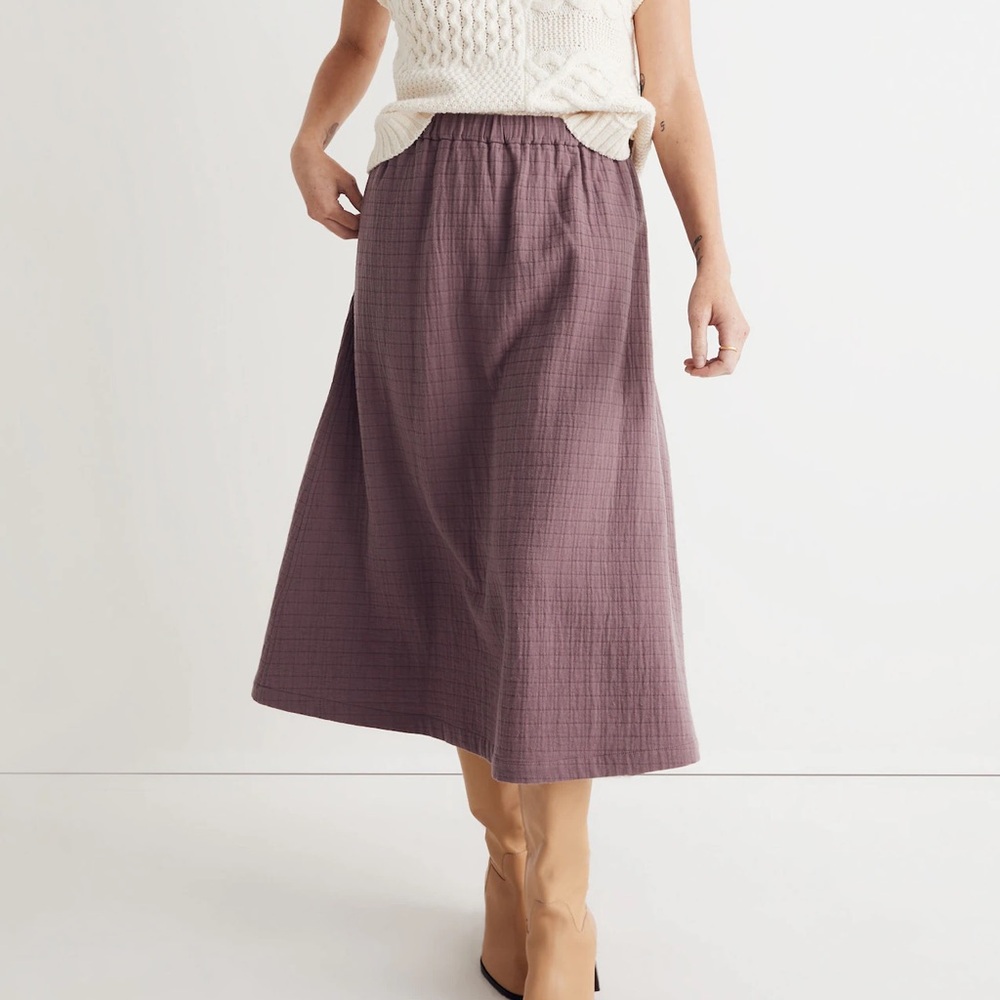Madewell Quilted Jacquard A-Line Dusty Plum Midi Skirt Pockets size XL